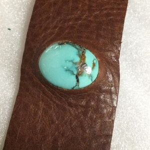 Turquoise Stone Brown Leather Cuff Bracelet